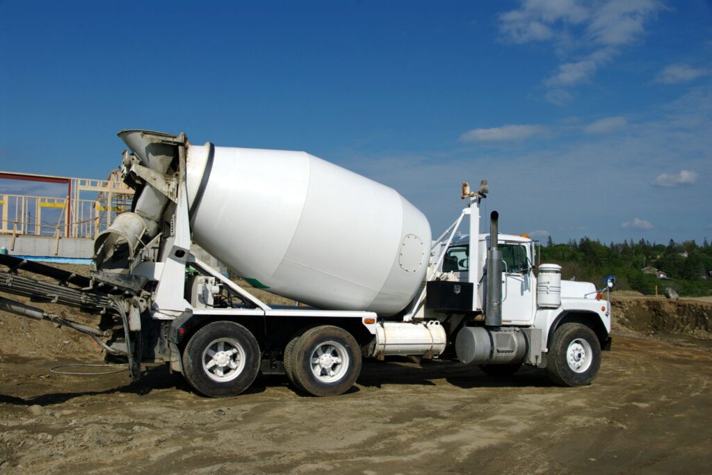 A concrete truck on site
